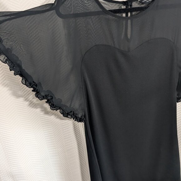 Dorothy Perkins Black Sheer Panel Mini Dress Ruffle Sleeve US 6 8 whimsigoth - Picture 8 of 16